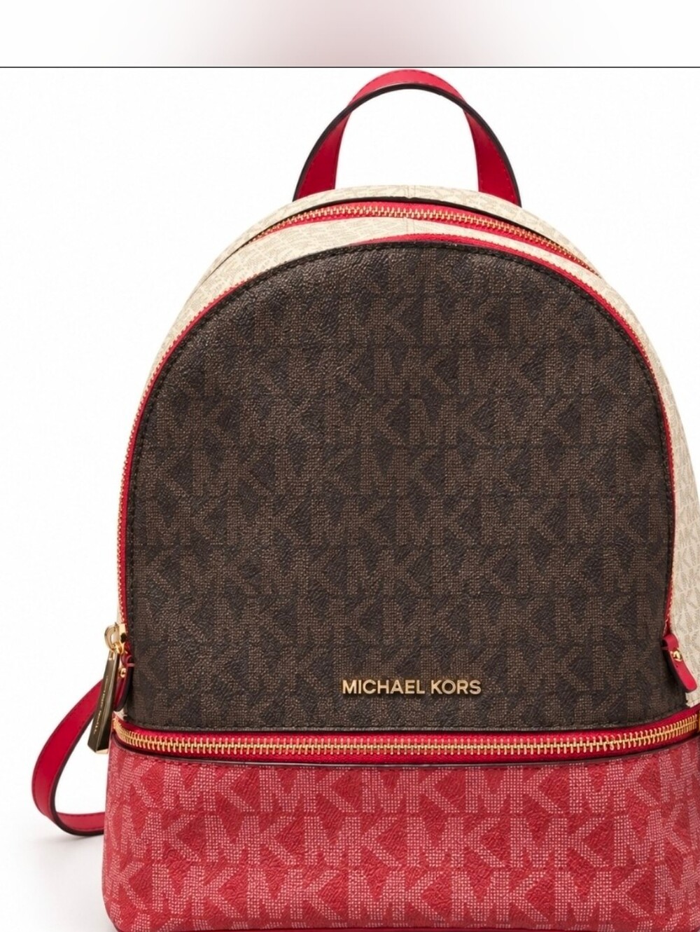 Michael Kors Rhea Medium Colorblock Logo Backpack Brown Red